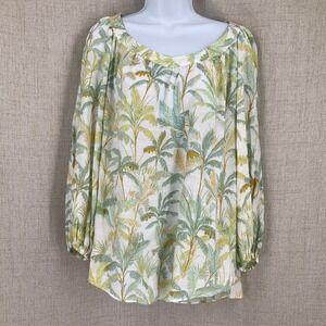 LC Lauren Conrad Blouse Womens XL White Tropical Resort Travel Bohemian Top